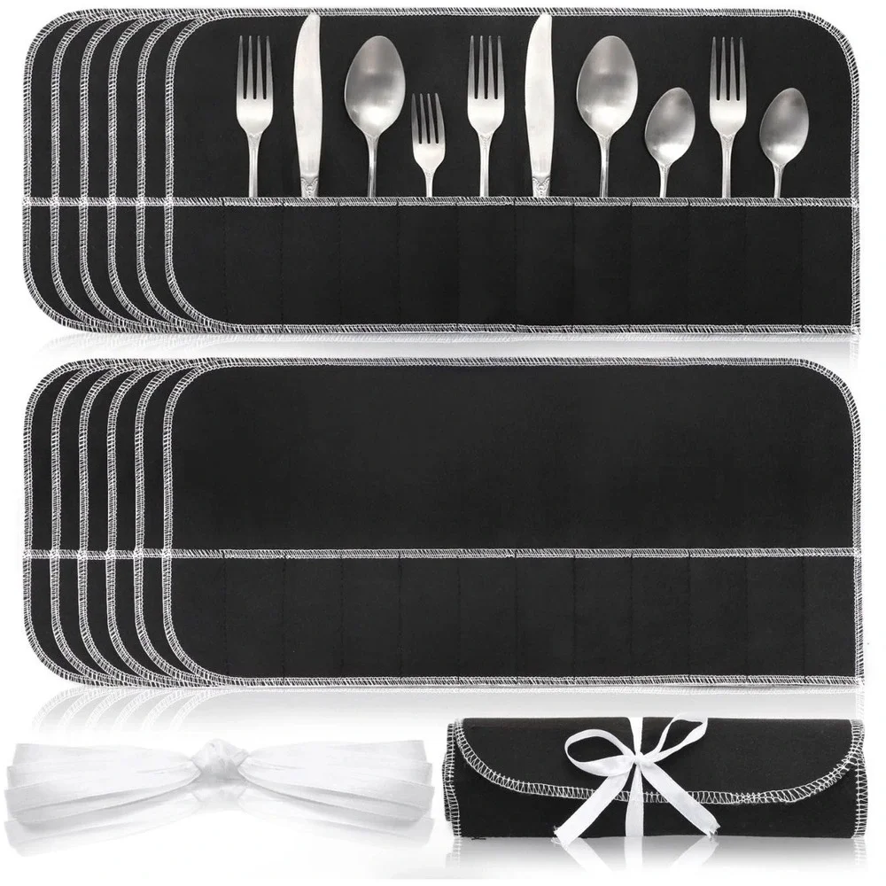 12 Pcs Silver Storage Bags Anti Tarnish, Silverware Storage Cloth Roll
